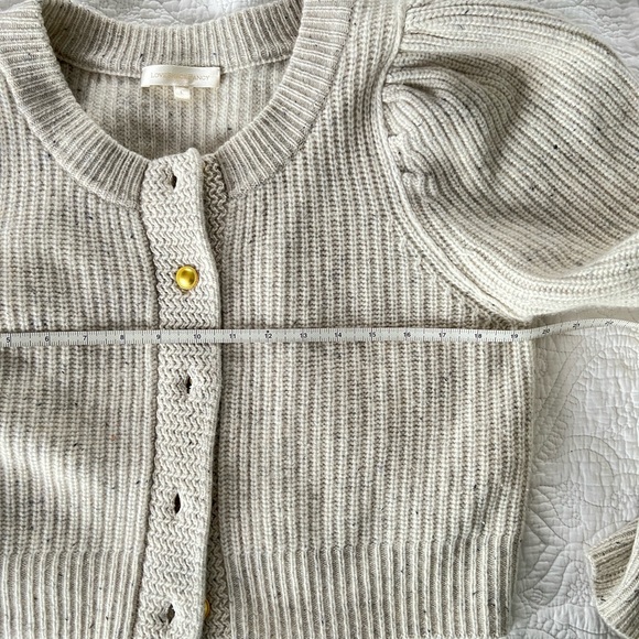 Love Shack Fancy Robinson Cropped Cashmere Cardigan Grey Gold Buttons Size Large - Picture 9 of 10